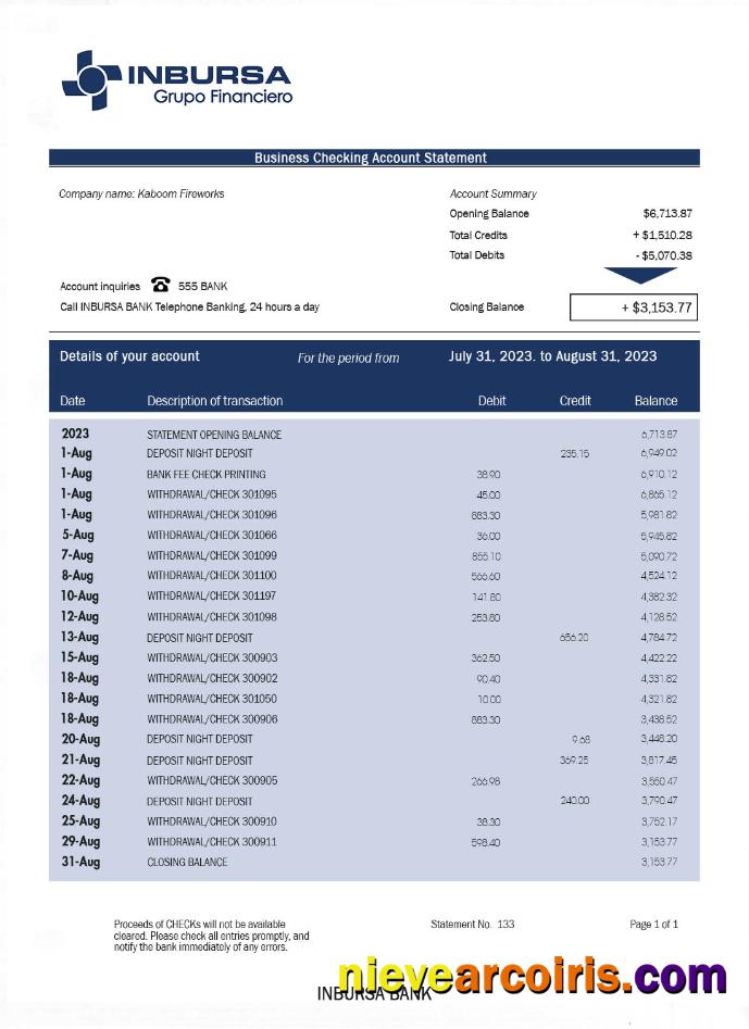 INBURSA Bank bank statement